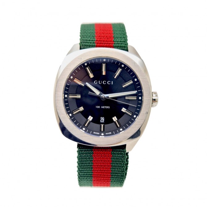 GUCCI G-Timeless  2570 GREEN AND RED WEB stainless steel watch