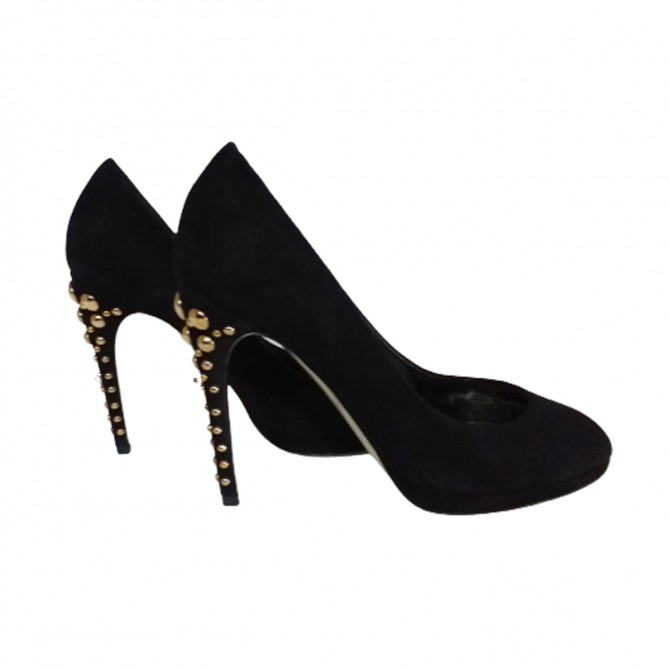 Sebastian black suede heels with gold studded heels size IT 37
