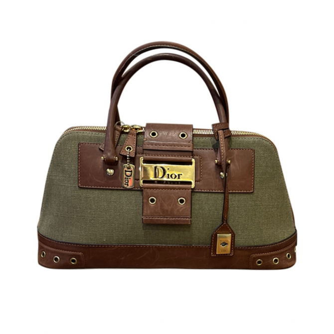Dior street chic handbag in Khaki canvas and brown leather 