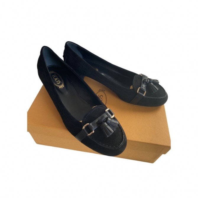 TOD'S black suede and leather moccasins size 37.5 NEW