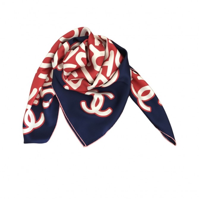 CHANEL silk multicolored logo scarf