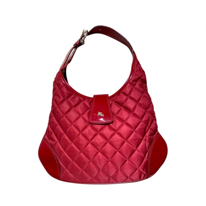 Burberry red quilted nylon hobo bag