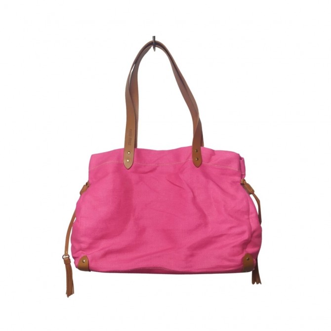 MIU MIU hot pink cloth tote bag with leather details NEW