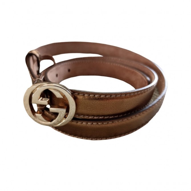 GUCCI GG interlocking buckle gold leather belt size 90