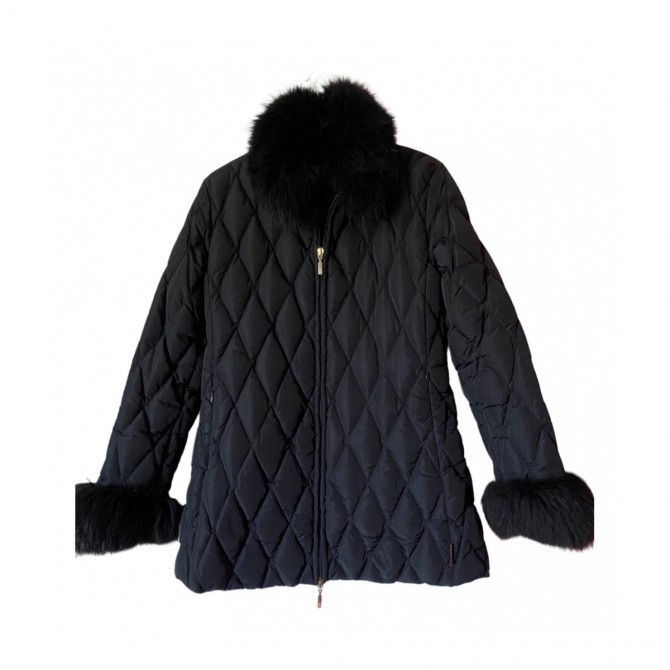 MONCLER black down fox fur collar jacket size S
