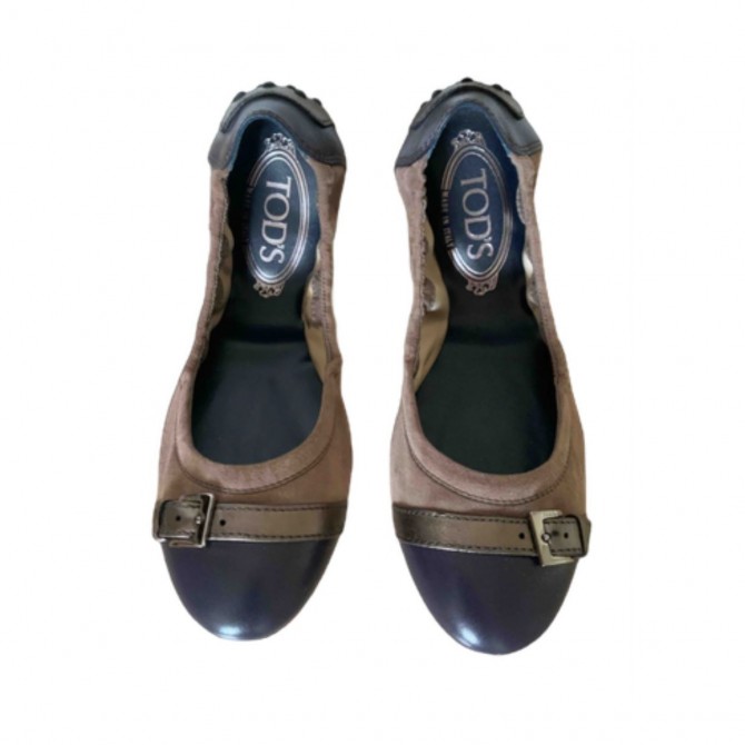 TOD’S in taupe and navy color suede ballet flats size 36 BRAND NEW
