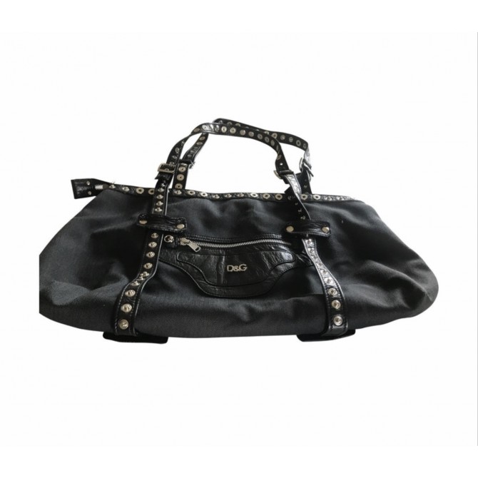 Dolce & Gabbana  black leather amd canvas shoulder bag