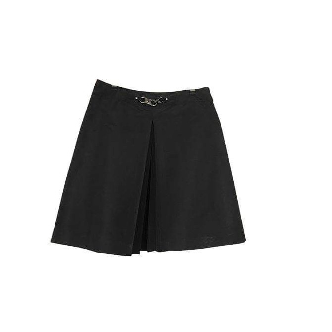 Celine black knee length skirt with brand logo hardware 