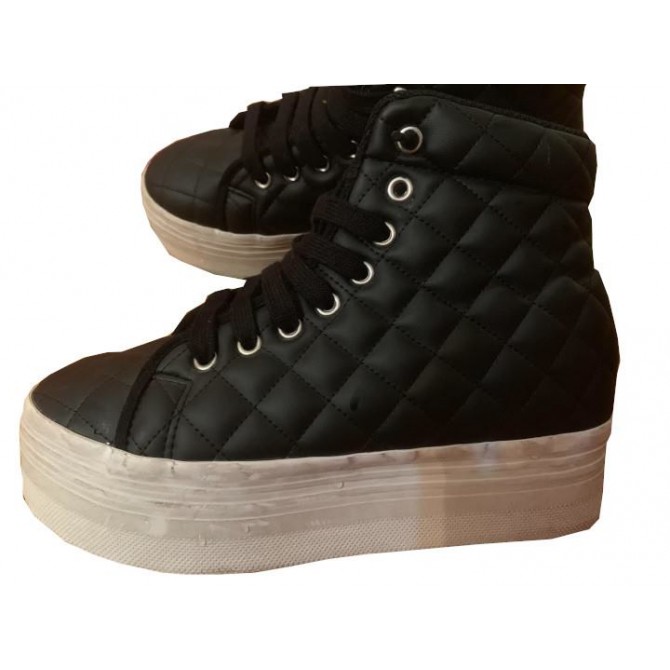 JEFFREY CAMPBELL BLACK QUILTED LEATHER LACE UPS