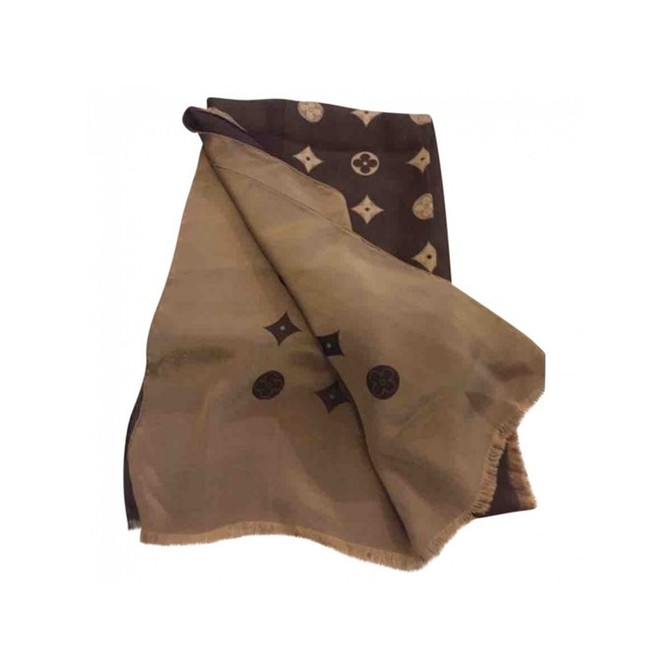 Louis Vuitton double face camel and brown silk scarf