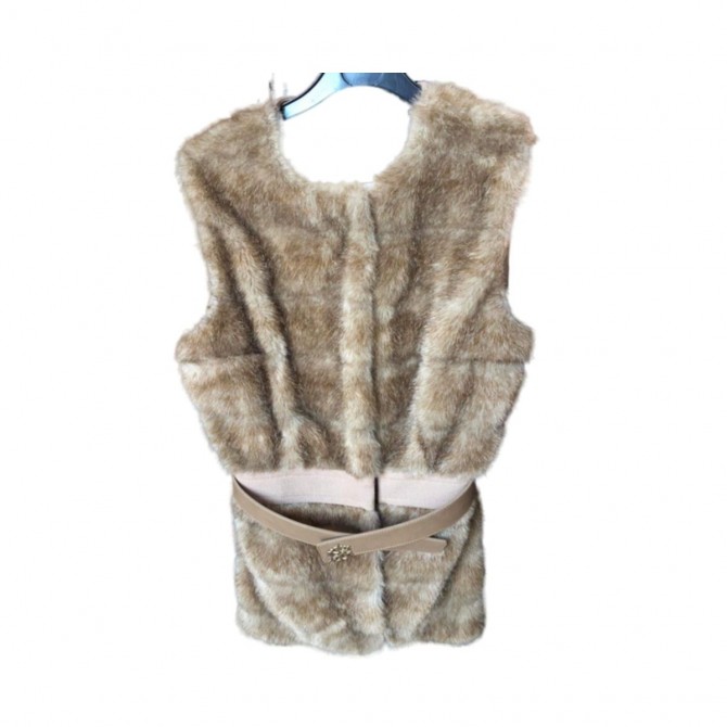 ELISABETTA FRANCHI beige faux fur belted vest size IT 44