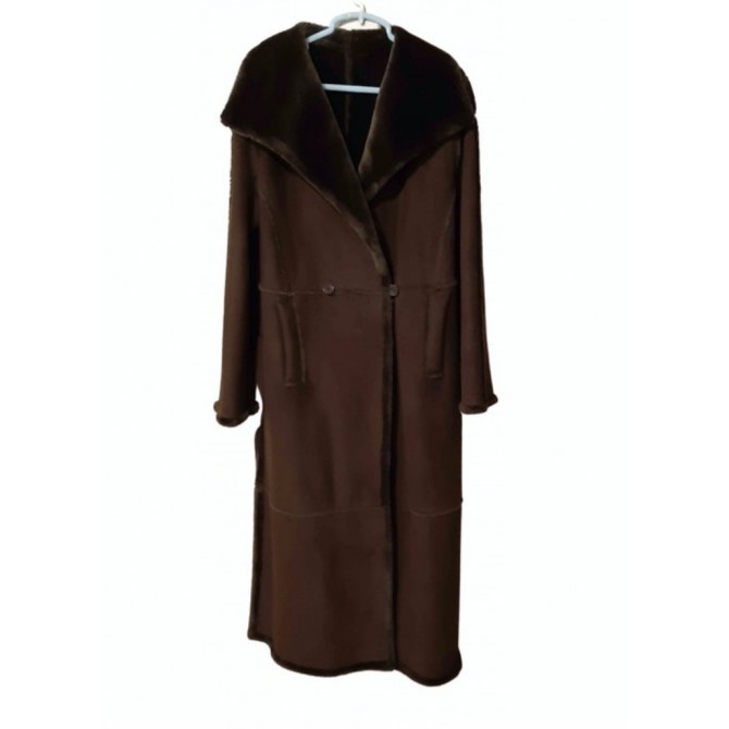 Faux fur mouton style brown long coat size IT42