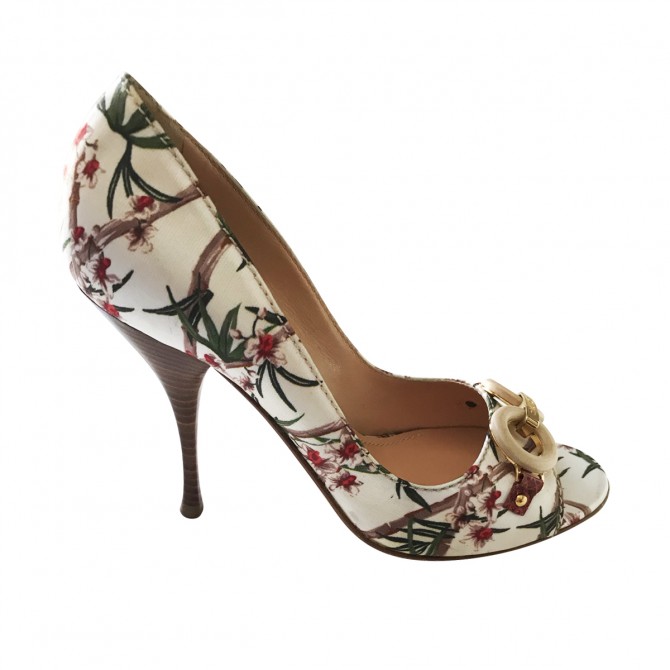 Casadei Peeptoes in floral silky design with bambo detail