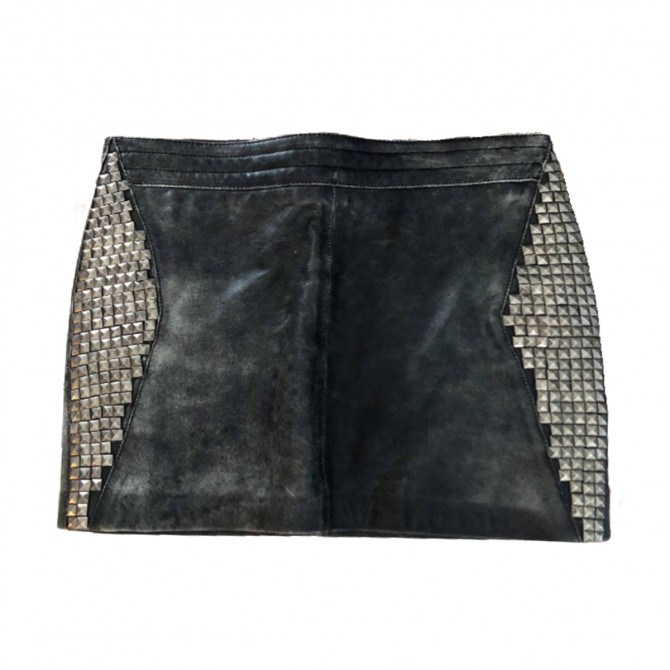 American Retro grey leather studded mini skirt size IT 36
