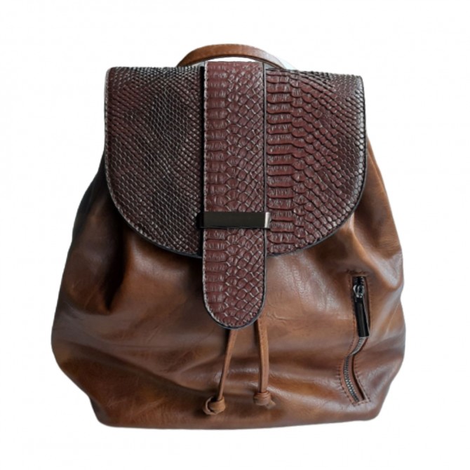 Brown eco leather and croc effect leather details backpack brand new 