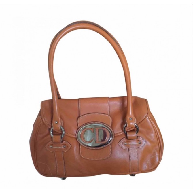 Christian Dior orange to camel leather shoulder bag