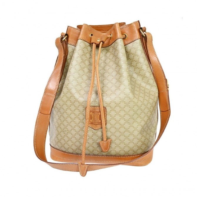 CELINE canvas and leather bucket bag