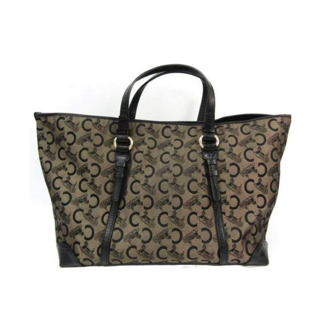 Celine canvas and black leather tote bag 