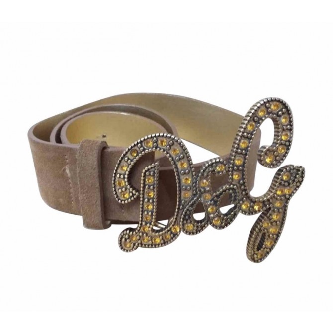 Dolce & Gabbana camel suede  leather belt with decorative Logo buckle 