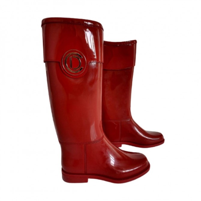 Dior red patent trim rubber logo rain boots size 38