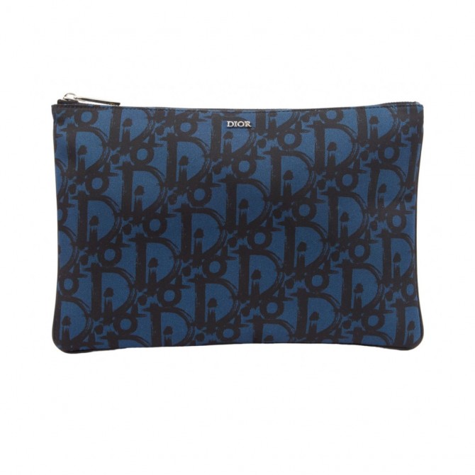 Dior oblique style pattern zip pouch 