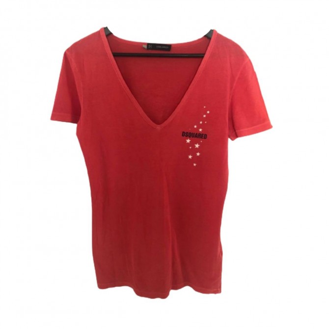 DSQUARED2 red cotton v-neck tshirt size L
