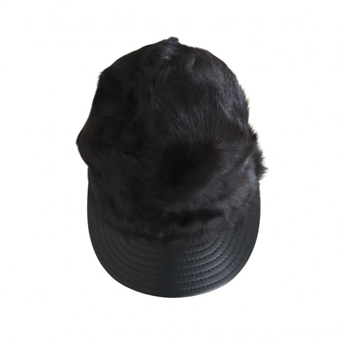 ESCADA Sport black leather and fur hat size S brand new 