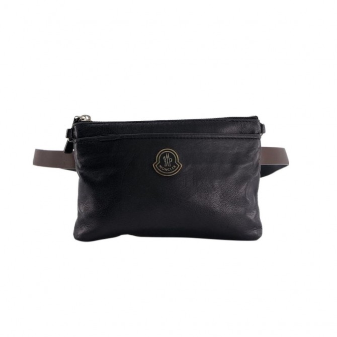 MONCLER black leather bum bag