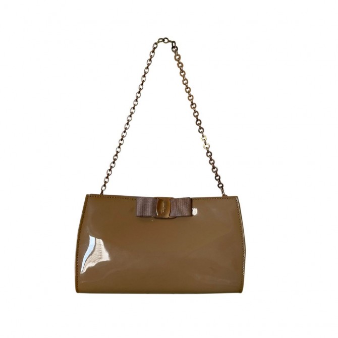 SALVATORE FERRAGAMO camel patent leather mini bag 