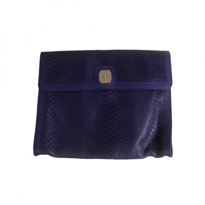 Longchamp Gatsby Exotic Python Embossed Purple Leather Clutch