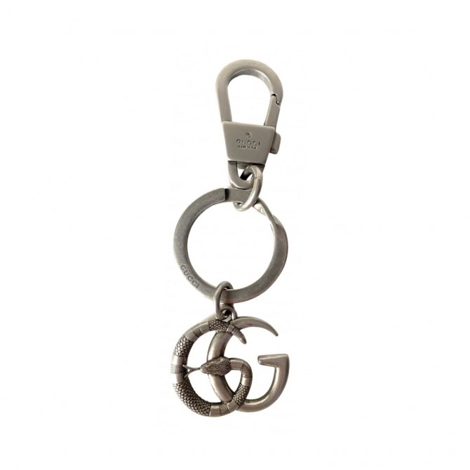 Gucci Metallic Silver GG Marmont Snake Keychain