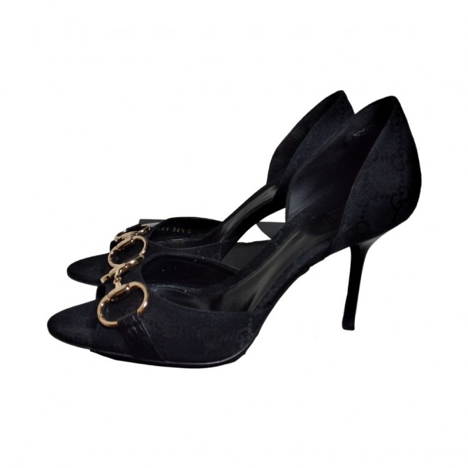 Gucci GG black canvas heeled sandals size  IT 36.5