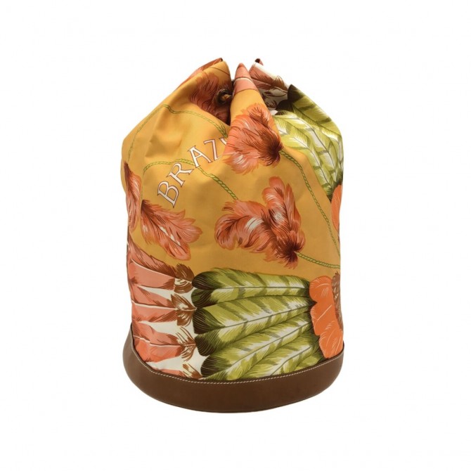 Hermes Soie Cool backpack in yellow and orange silk and Barenia leather