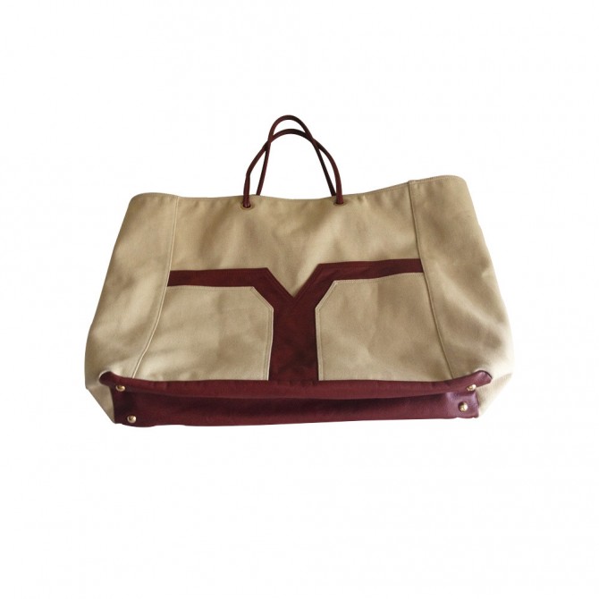 Yves Saint lauren beige fabric and leather bag