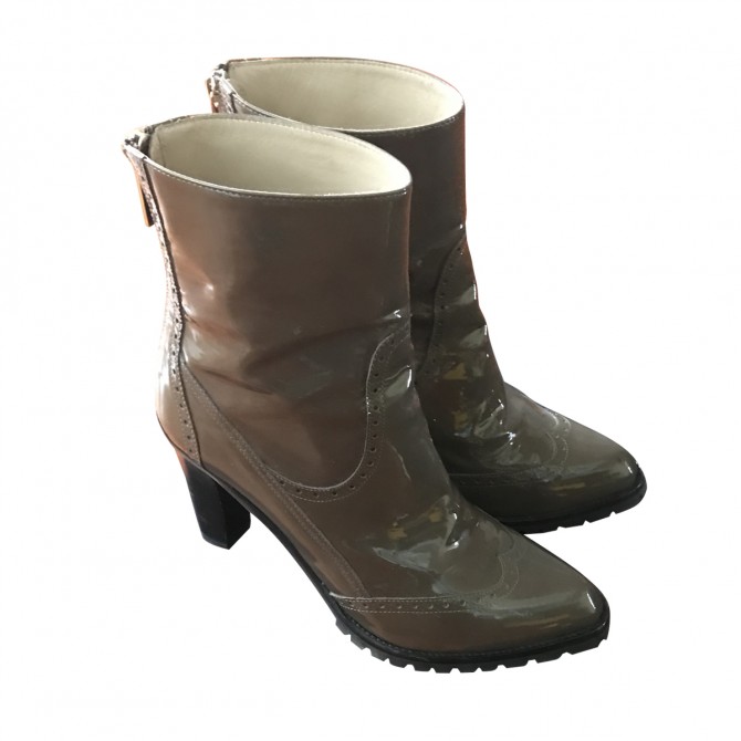 FRATELLI ROSSETTI KHAKI PATENT LEATHER BOOTS EU 39,5 