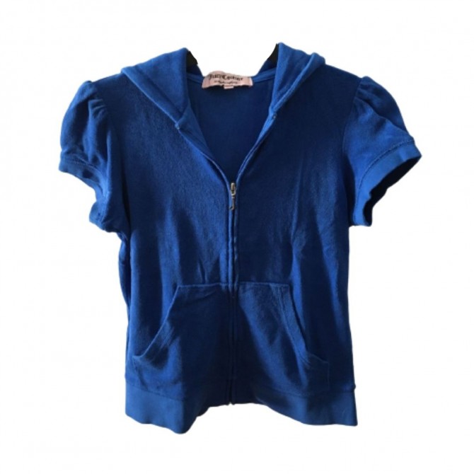 Juicy Couture short sleeve blue hooded terry jacket size M