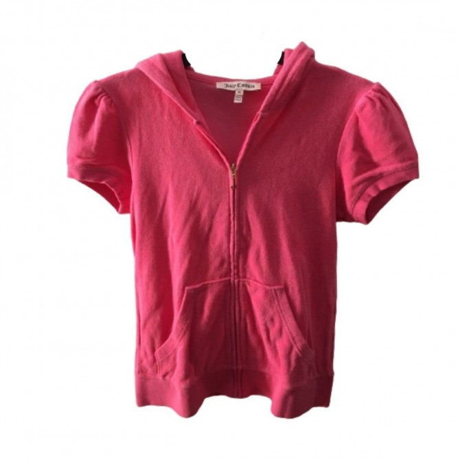 Juicy Couture short sleeve fuchsia hooded terry jacket size M