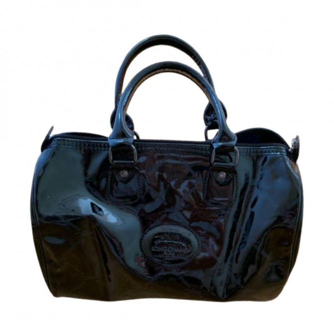 Longchamp black patent leather Boston bag