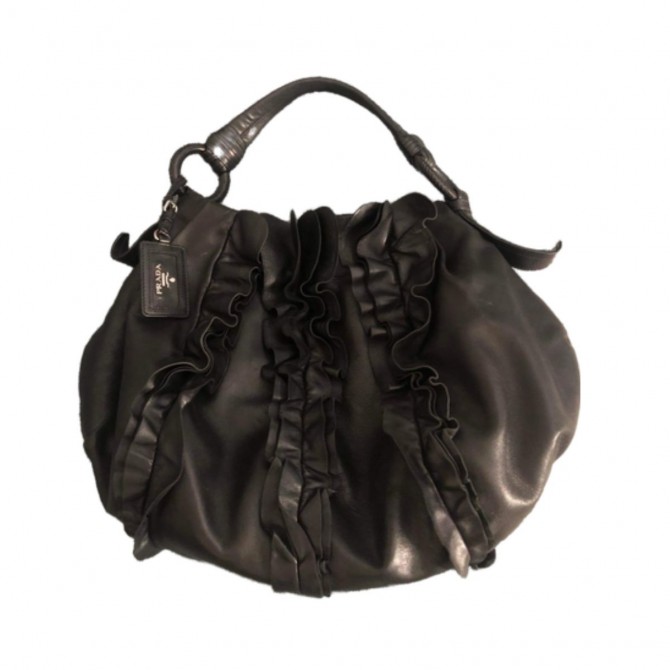 PRADA black large leather shoulder bag 