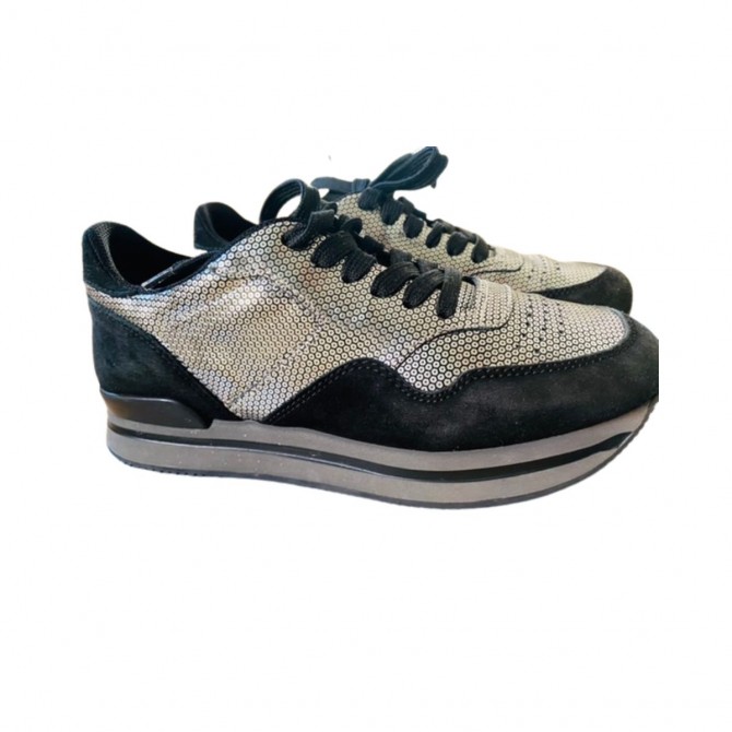 Hogan black suede and silver sneakers size 37