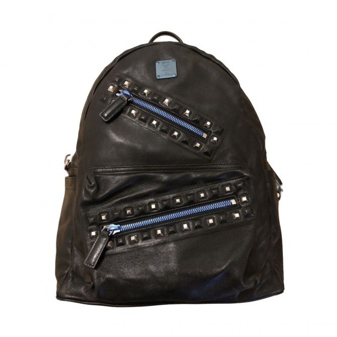 MCM black leather unisex backpack  