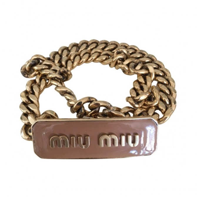 MIU MIU gold brass chain -logo plaque buckle belt size 80 cm