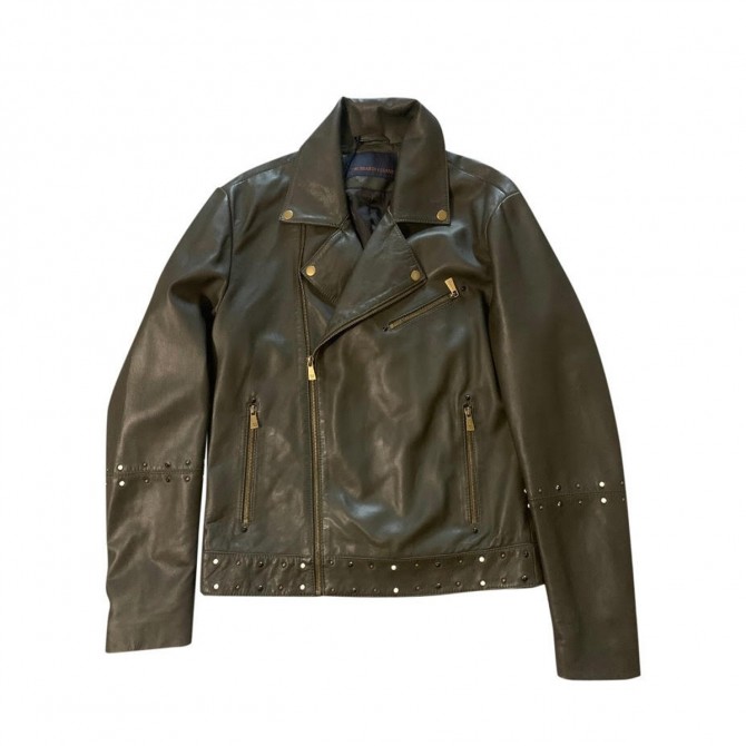 Trussardi olive green original   leather jacket size IT48