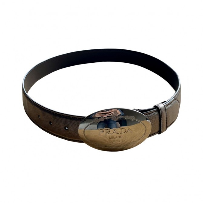 PRADA gold leather logo buckle belt size 80 cm