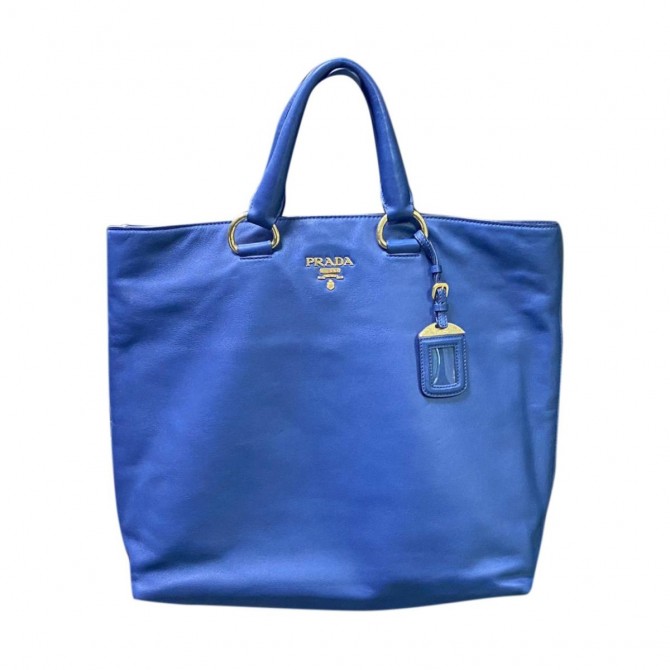 Prada blue vitello daino leather tote bag