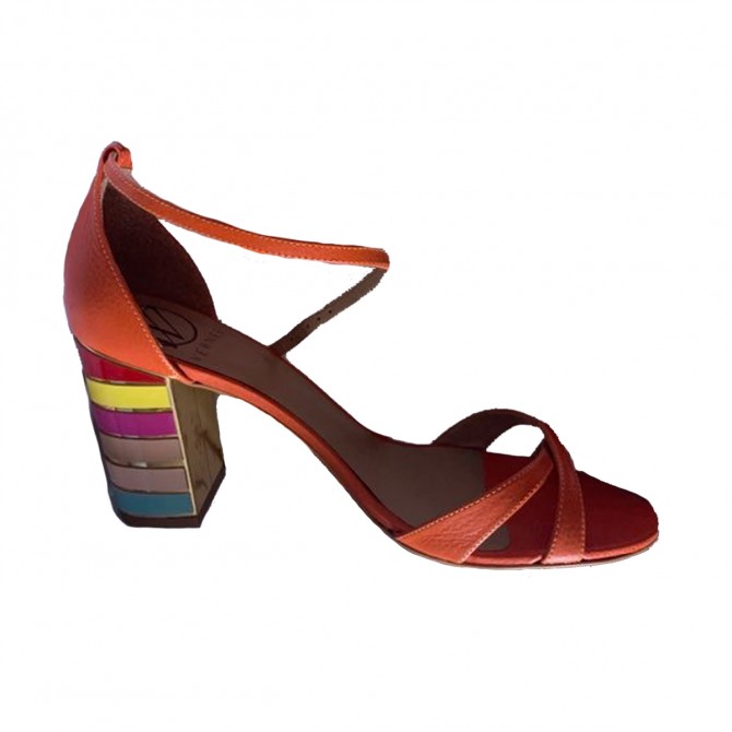 WERNER mid heel leather orange sandals size IT40