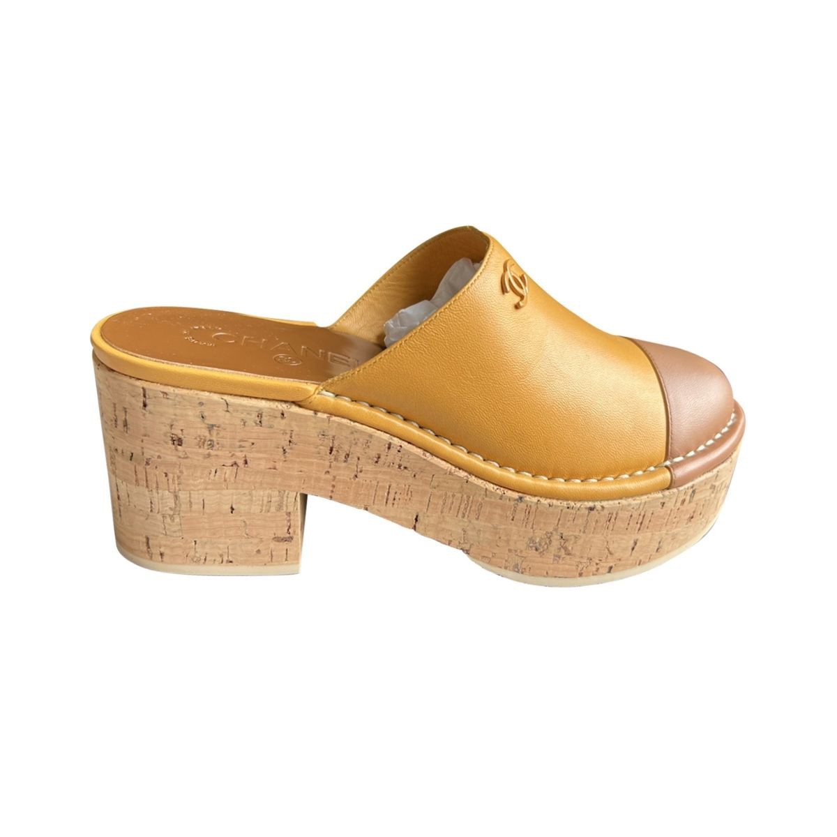 Chanel leather and cork clogs size 38 brand new