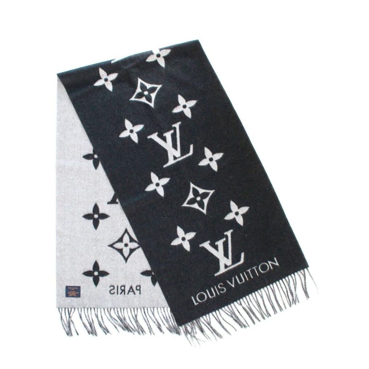 Louis Vuitton Black and Grey Cashmere Reykjavik Monogram Scarf at