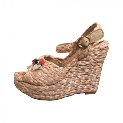 Raffia hand made in Italy embellished platforms size 40