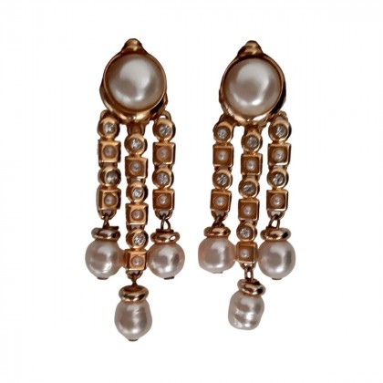 Gold-plated metal,faux pearls with Swarovski elements earrings 